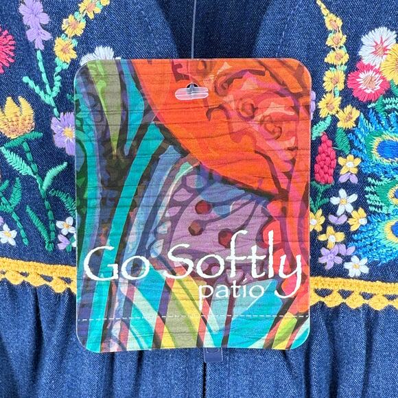 Go Softly Denim Embroidered Floral Peacock Patio Dress Plus Size 1X Full Zip - Picture 7 of 8